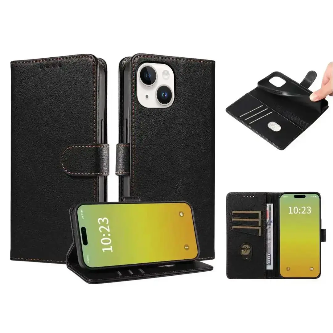 iPhone 15/iPhone 14/iPhone 13 PU Leather Wallet Case Black